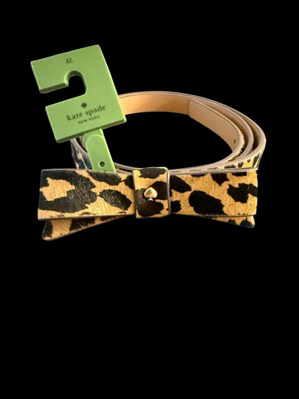 NWT Kate Spade Leopard Print Bow Belt XL Genuine Leather Calf Hair Brown Black